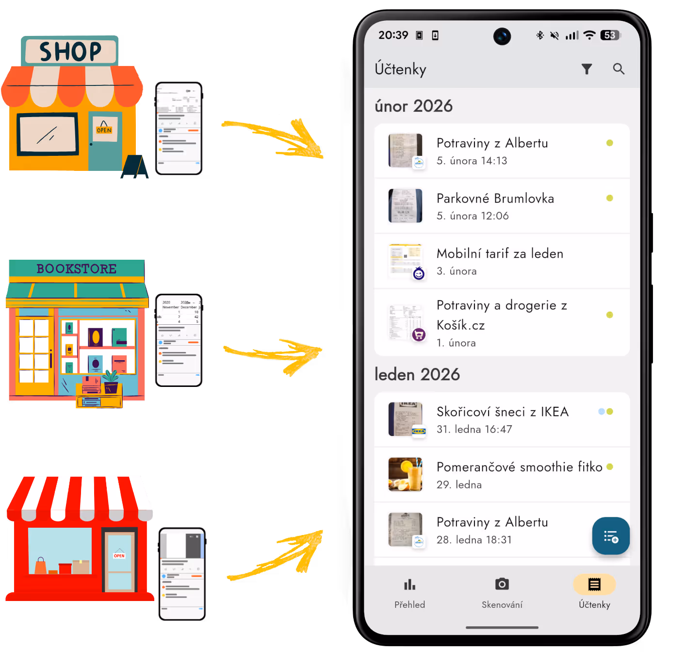 Sharing from different apps to Účtenkovník