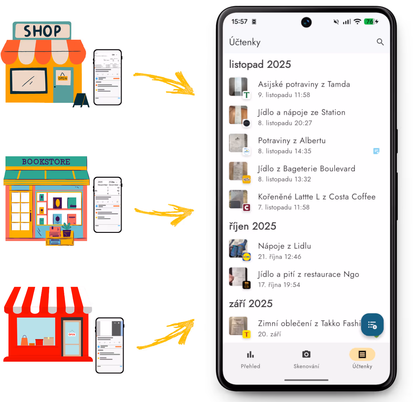 Sharing from different apps to Účtenkovník