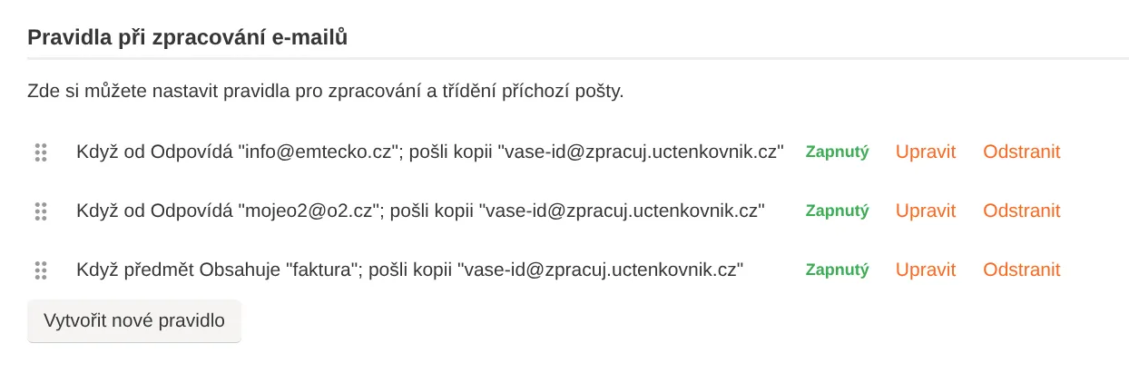 Nastavení pravidel v seznam e-mailu